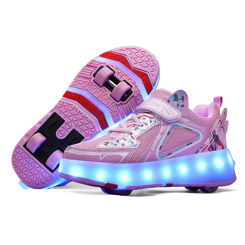 Roller Skate Shoes 4 Wheels Sneakers Children Boys Gift Girls Fashion Sports Casual Led Flashing Light Kids Toys Boots