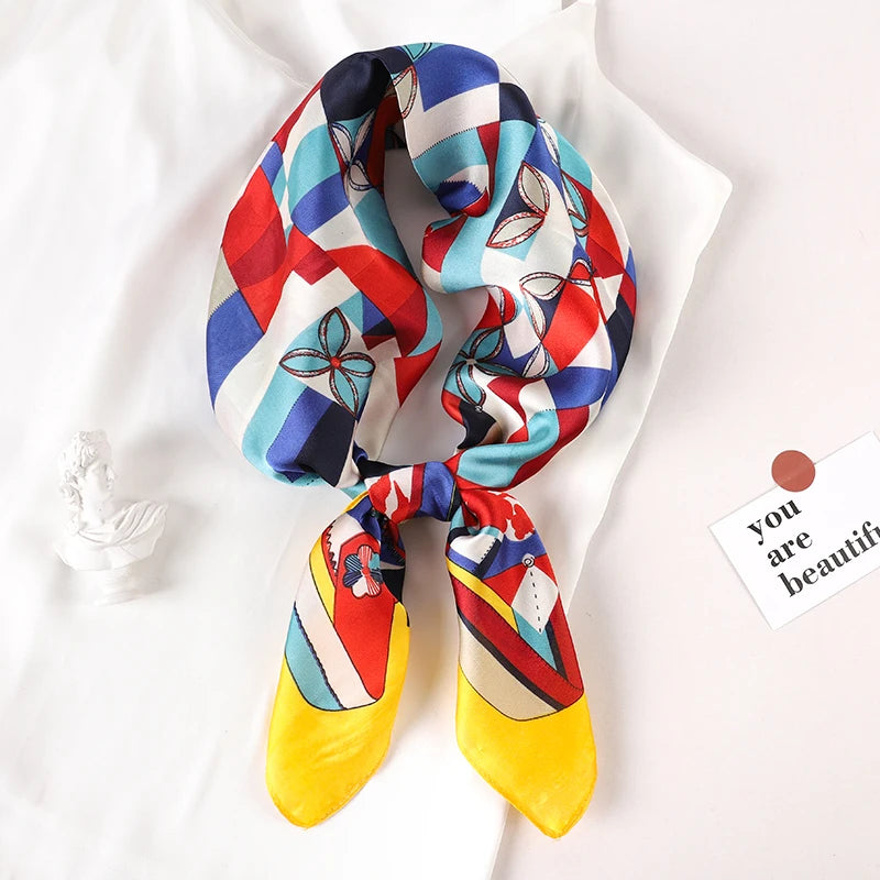 Luxury Brand 2023 Silk Square Scarf Women Cat Neck Hair Tie Band Beach Hijab Kerchief Head Headbands Bandana Female Foulard 70cm