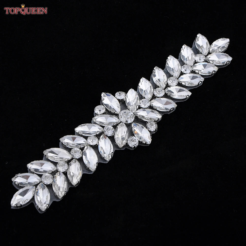 TOPQUEEN Wedding Dress Belt Sash Banquet Party Accessories Bridal Belt Silver Rhinestone Handmade Applique S69