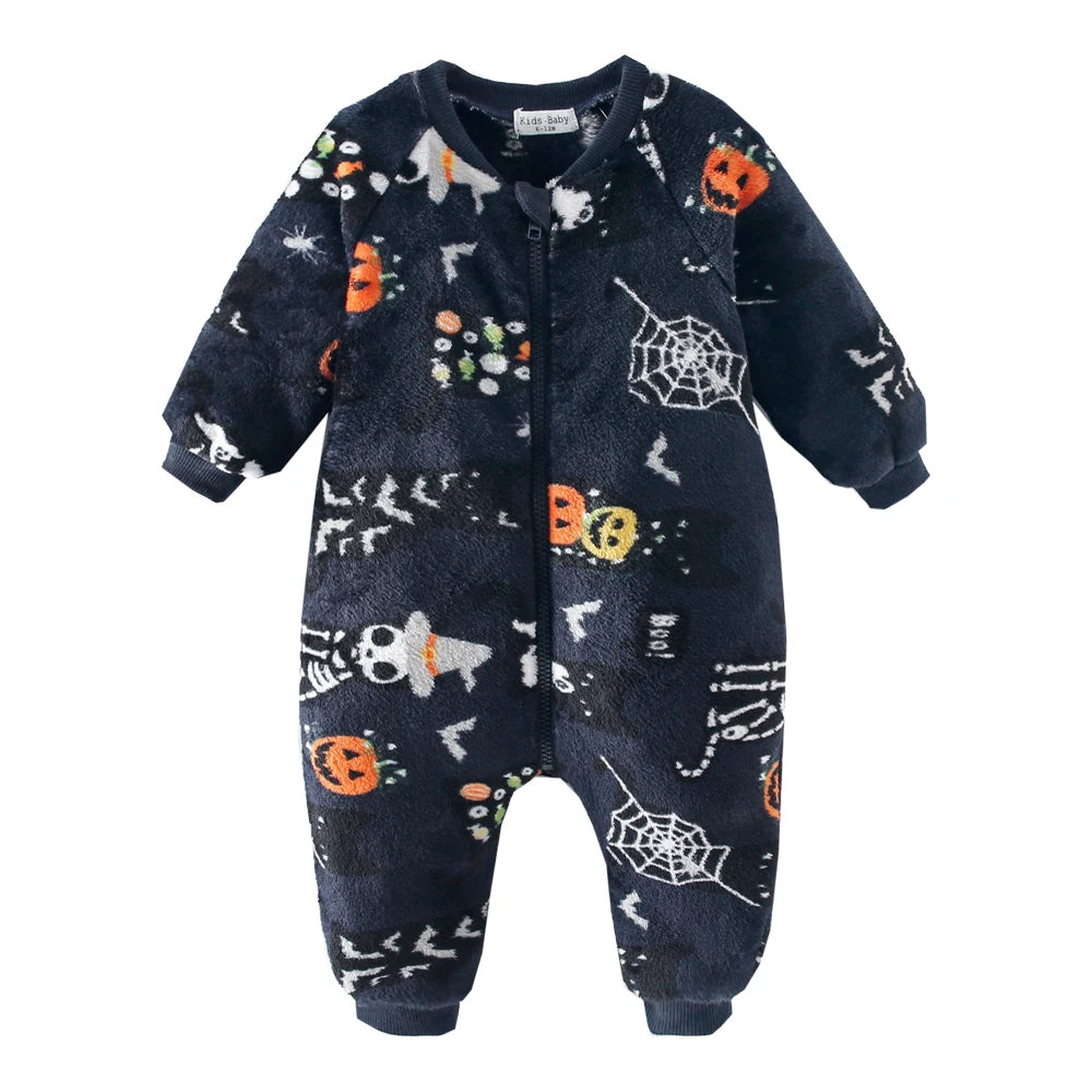 Sanlutoz Halloween Pumpkin Long Sleeve Baby Jumpsuits Zipper Winter Fleece Warm Infants Rompers Clothing Thickened Cozy