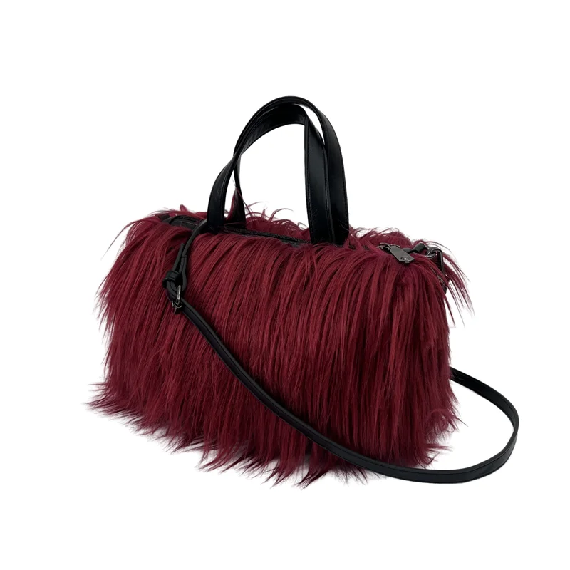 Designer Fluffy Plush Shoulder Bag Warm Faux Mongolian Fur HandBags for Women Brands Large Hobo  Shopper Heart Shaped Purses