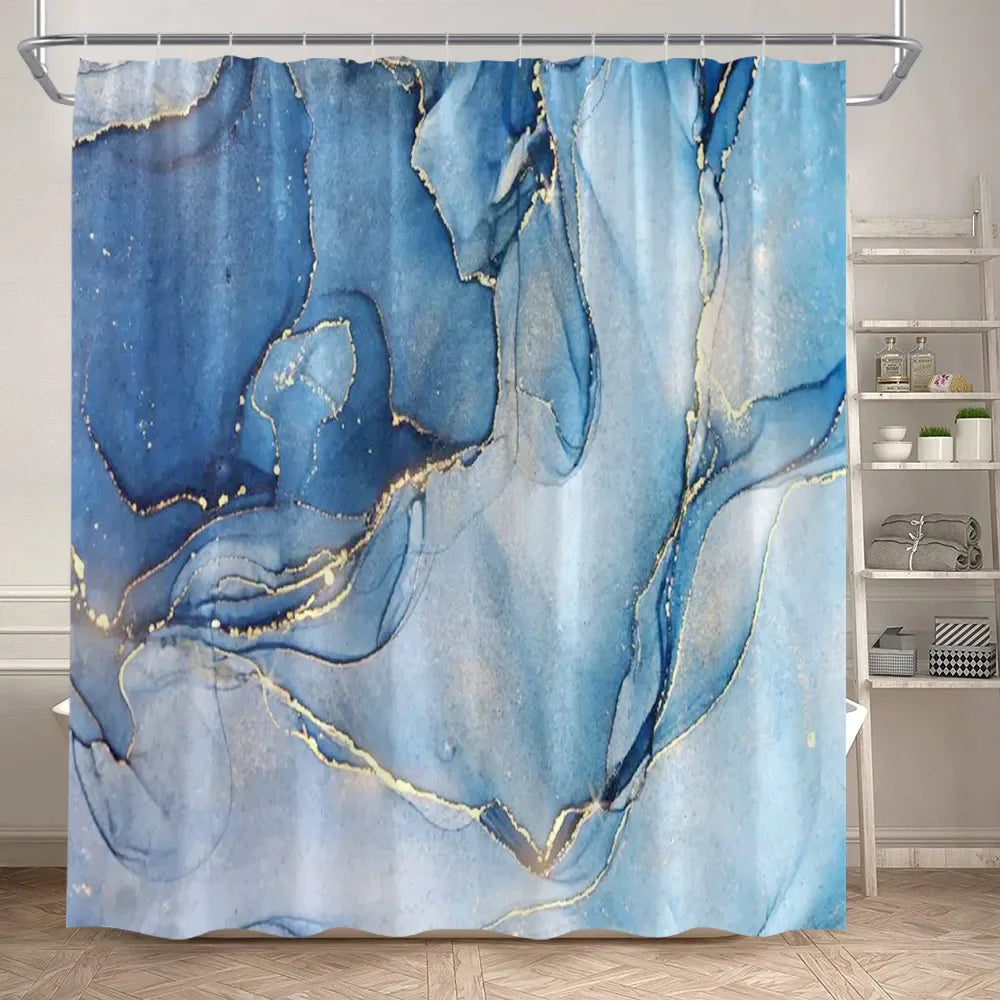 Black Marble Shower Curtain Set White Lines Cracked Pattern Modern Geometric Bathroom Decor Non-slip Rug Bath Mats Toilet Cover home improvement