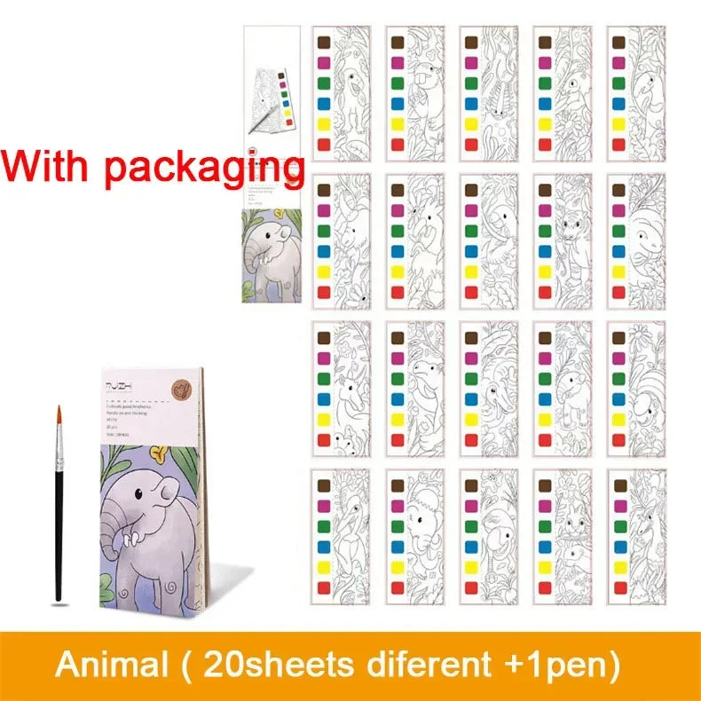 Portable Children Watercolor Painting Book 20 Sheets Gouache Graffiti Picture 1 Pen Coloring Water Drawing Books Set Kids Toy