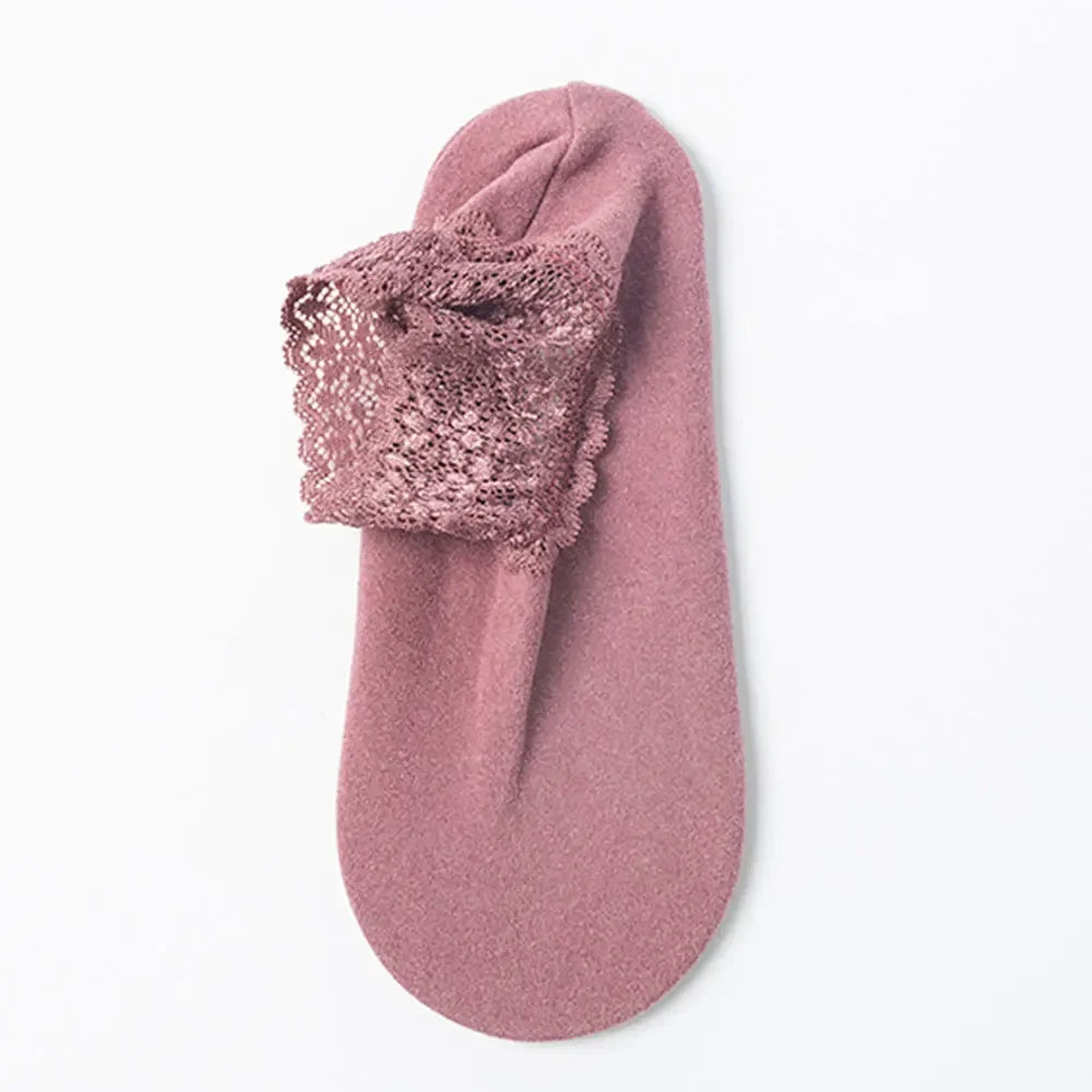 Women Low Lace Tube Socks Vintage Breathable Velvet Warm Home Floor Socks Anti-slip Sock Slippers Thin Ladies Lace Boat Socks