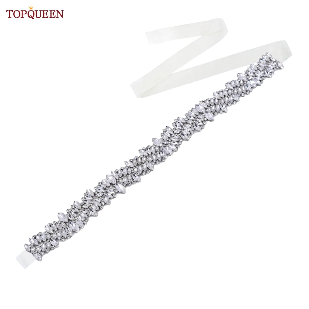 TOPQUEEN S81 Woman Bridal Wedding Decorative Belt for Party Evening Dress Accessories Female Fashion Belts Silver Rhinestones