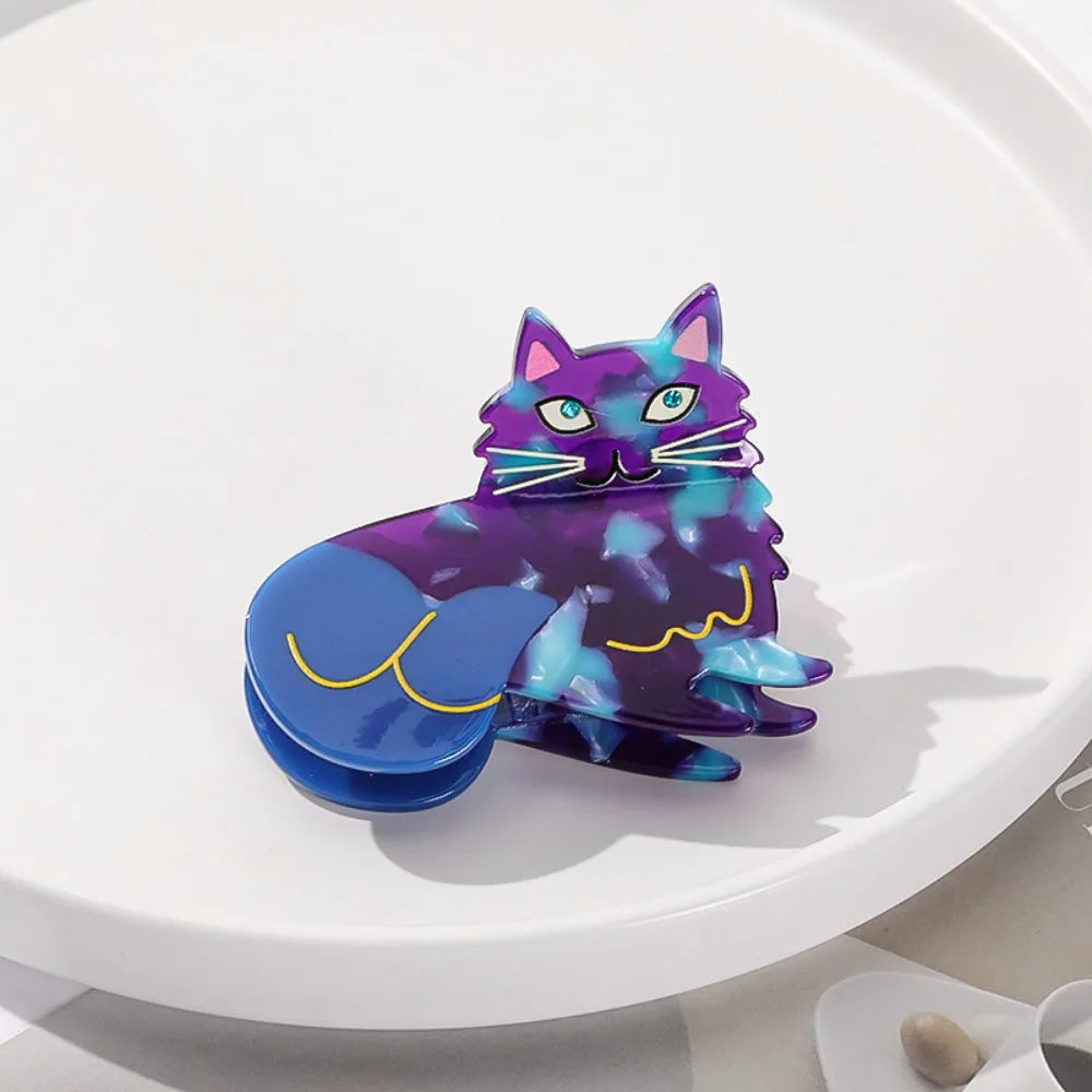 Korean Style Acetic Acid Animal Hair Claw Kitten Kawaii Retro Cat Crab Clip Headwear Creative Cartoon Shark Clip
