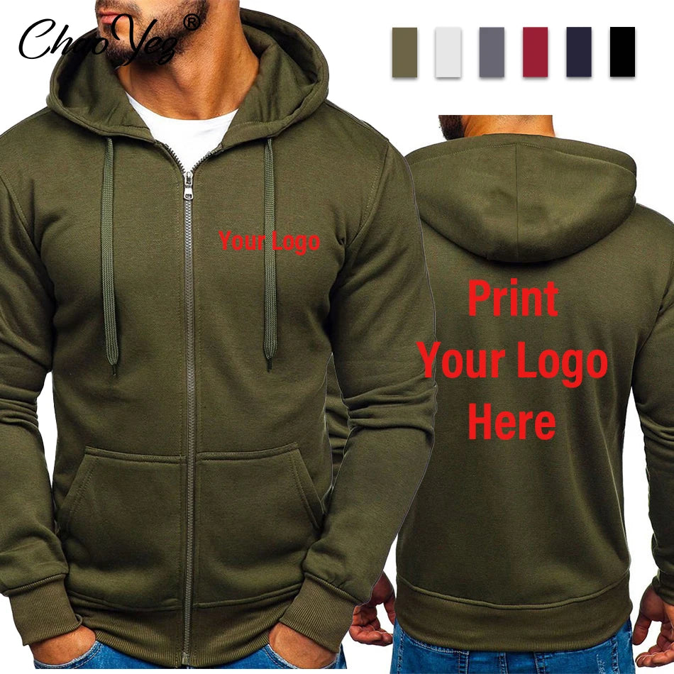 DIY Logo Spring Autumn Hoodie Coat For Men Custom Jacket Basic Zip Sweatshirt Outwear Sweatr Hooded Coats Casual Male Jackets