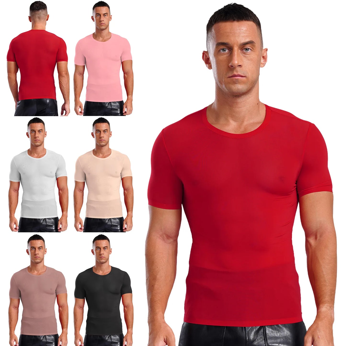 Mens Quick-dry Athletic T-shirt Round Neck Short Sleeve Ice Silk Ultra-thin Blouses Top for Gym Sports Workout Fitness Swimming mon