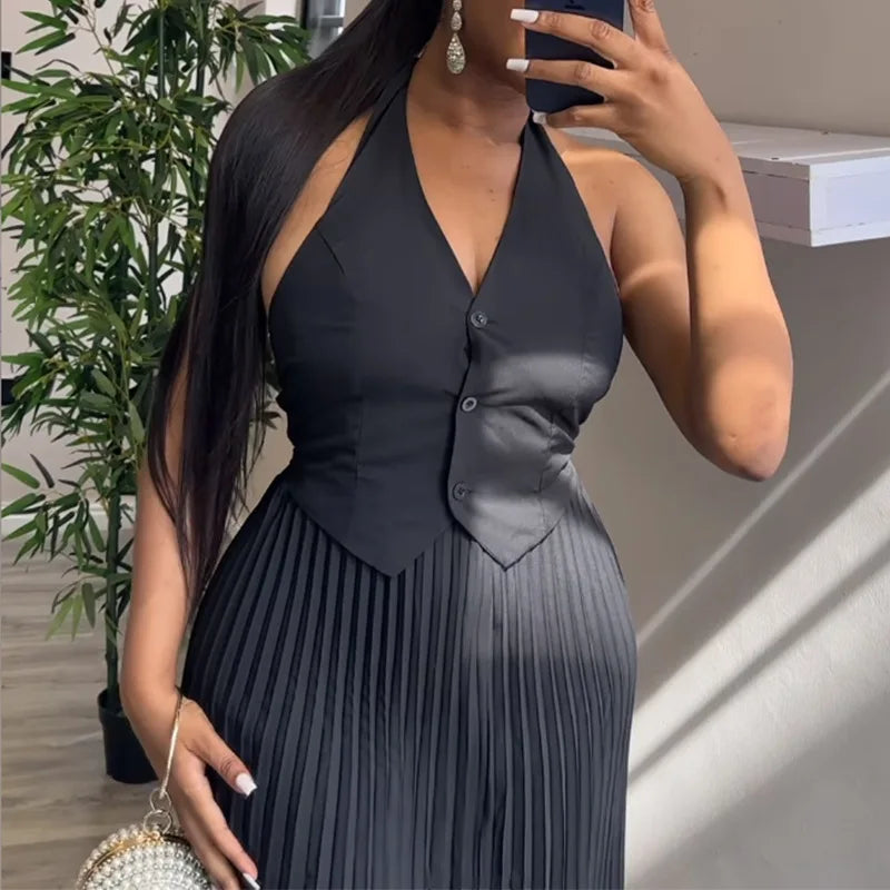 Women's suit 2024 summer new fashion halter waistcoat casual skirt two-piece set clothes