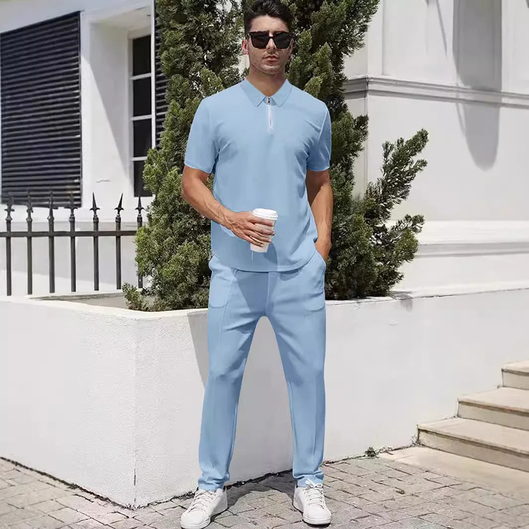 New Men T-shirt and Shorts 2 Pieces Set Casual Sports Fitness Home Short Sleeve Pants Suit Solid Color Summer Men Clothing