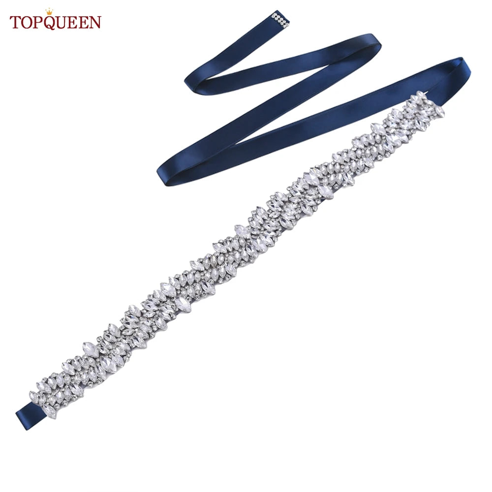 TOPQUEEN S81 Woman Bridal Wedding Decorative Belt for Party Evening Dress Accessories Female Fashion Belts Silver Rhinestones