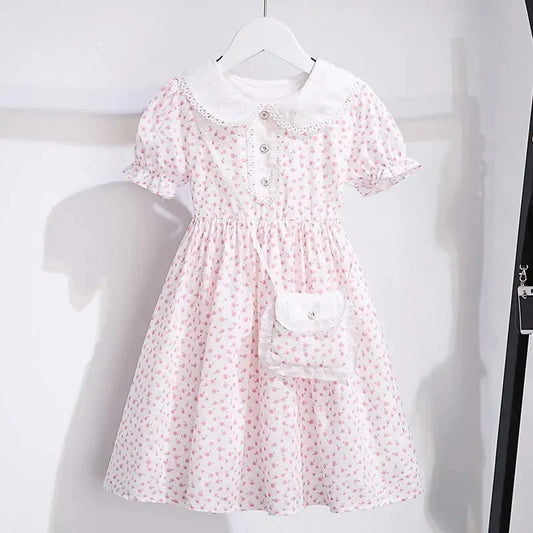 spring summer Kids Girls Princess Teenager Floral chiffon white fruit print Dresses Clothing  4 - 14 Years