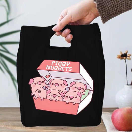 Hamburger Pig Design Insulated Canvas Lunch Bag Students Cute Animal Lovers Portable Bento Bags Reusable Lunch Tote Box for Kids