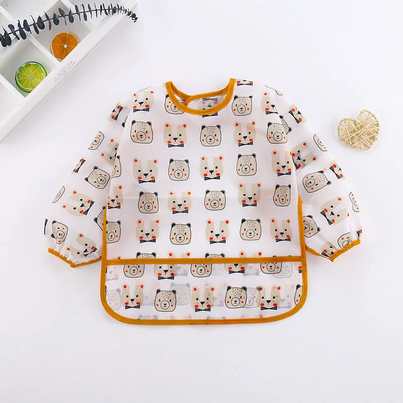 Clearance_Baby Bibs Cartoon Infant Toddler Baby Long Sleeve Waterproof Eating Smock Feeding Bib Art Apron Burp Clothes_Continuou