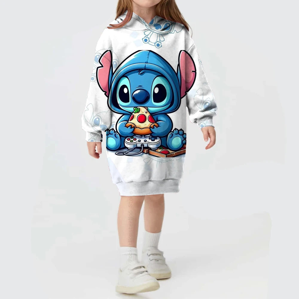 2024 Autumn and Winter Sweater Dress Christmas Disney Stitch Print Hoodie Dress Baby Girl Cute Fashion Hoodie Dress