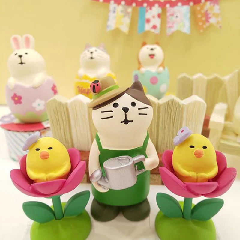 Easter Garden Party Colored Egg Rabbit Garden Ding Cat Sleeps in Spring Travel Doll Resin Home Decoration Festival Gift Crafts
