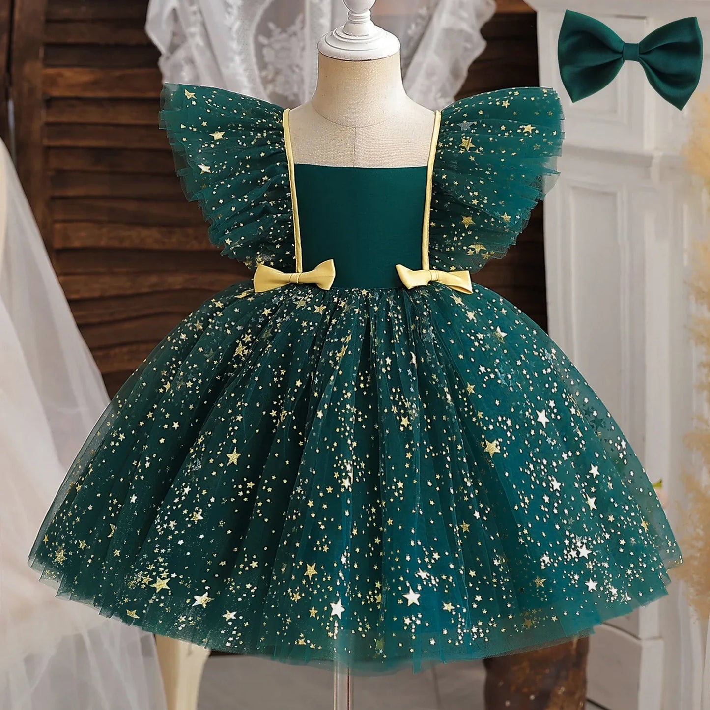 Kleinkind Mädchen Party Prinzessin Kleid Baby Champagner 1st Geburtstag Outfits Kinder Sommer Puff Ärmel Pailletten Tutu Kleid Mädchen Gala Kleidung