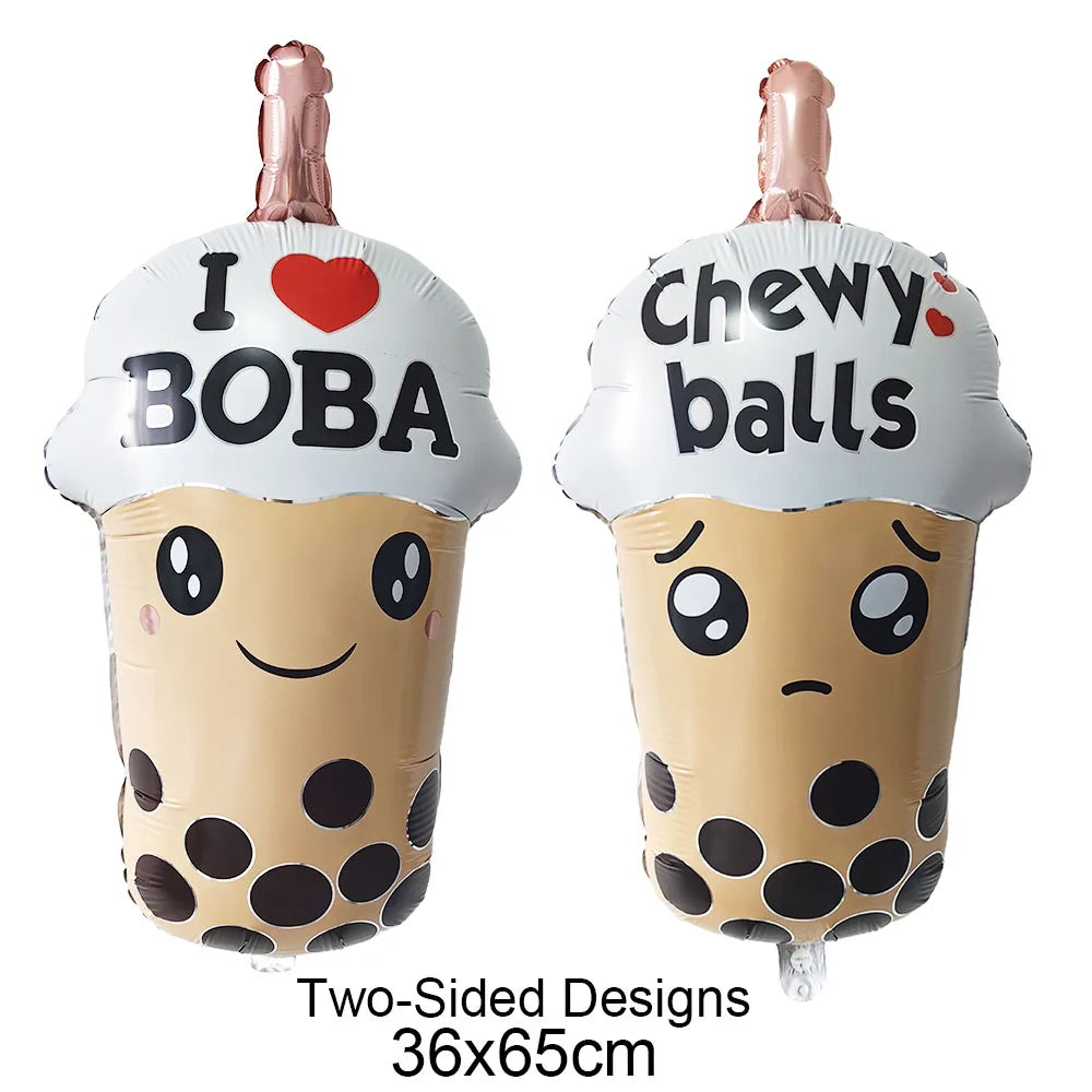 Cartoon Boba Milk Tea Popcorn Balloon Children Girls Boys Movie Night Tea Party Decoration Supplies Kids Favor Gifts