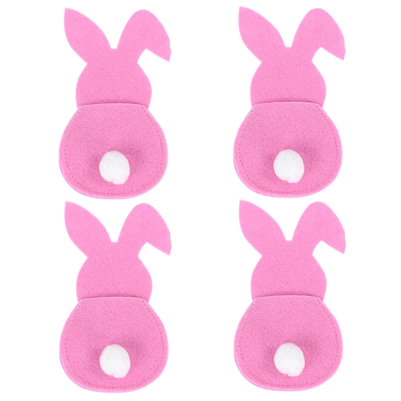 4pcs Easter Cutlery Bag Felt Bunny Rabbit Knife Fork Holder Bags Tableware Spring Easter Festival Party Home Table Decorations