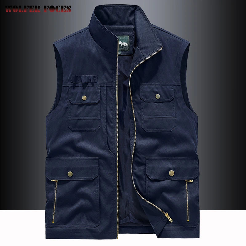 Men's Workwear Vest Multi Pocket Outdoor Vest Tactical Functional Stand Collar Vest Fishing Photography Mountaineering Jacket