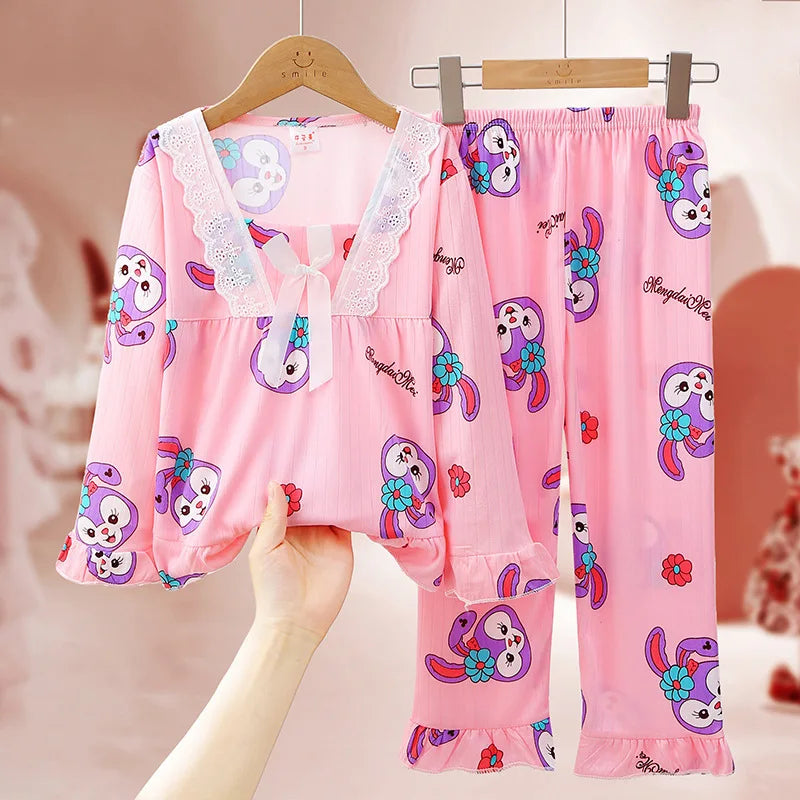 Children's Pajamas for Girls in Spring and Autumn Long Sleeved Thin Style Parent-child Big Girl Home Clothing Princess Style S