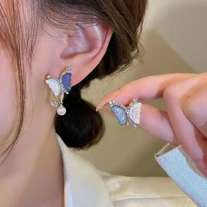 925 Silver Needle Korean Fashion Crystal Heart Earrings For Women Jewelry 2024 Trending Women's Red White Pearl Drop Earrings