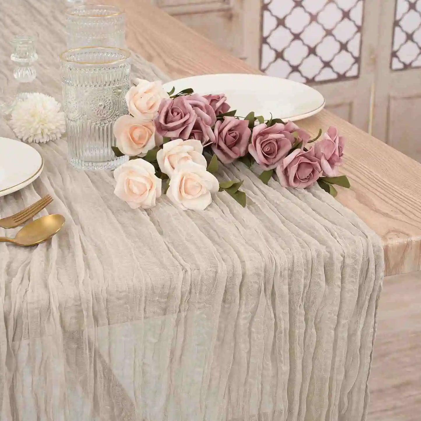 Eightree 2025 Knit Cloth Table Runner Wedding Birthday Party Banquet Decoration Gauze Fabric Voile Table Cloth Twist Table Cover