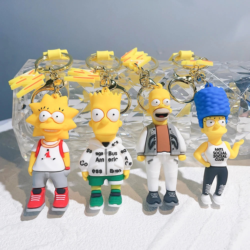 Disney Simpsons Keychain Cartoon Action Figure Key Chain Baby Pendant Couples Fashion Car Accessories Gifts Keyring Cute