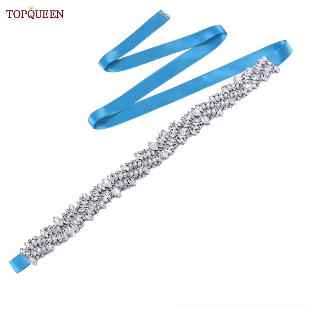 TOPQUEEN S81 Woman Bridal Wedding Decorative Belt for Party Evening Dress Accessories Female Fashion Belts Silver Rhinestones