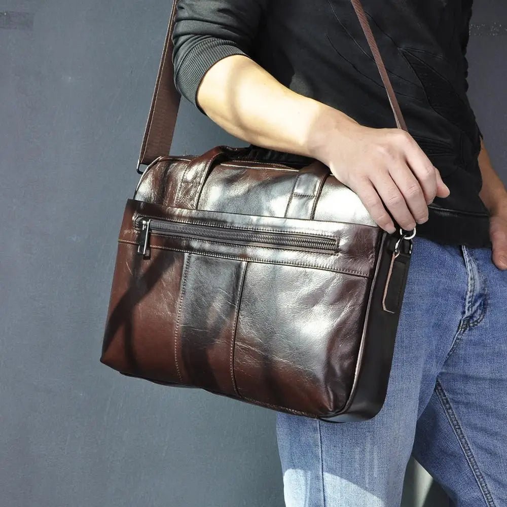 Oil Waxy Leather Coffee Design Business Briefcase 15" Laptop Document Case Fashion Attache Messenger Bag Tote Portfolio 9022-b