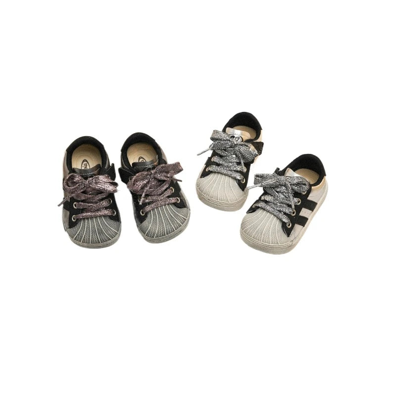 Spring Children Boy Girls Microfiber Leather Accessories Bright Bicolor Flat Shoelaces Sneaker Kids Toddler Lightweight Trainers