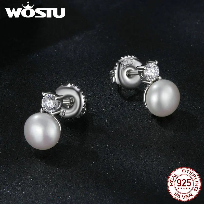 WOSTU 925 Sterling Silver 0.1 CT moissanite Sakura blossoms Flower Stud earrings Pearl Drop earrings Moissanite Wedding jewelry