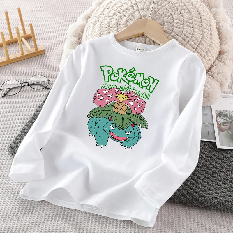 Pokemon Kinder Langarm T-Shirt Pikachu Winter Casual Warm Tops Kinder Anime Cartoon Lose Pullover Kind Geburtstagsgeschenke