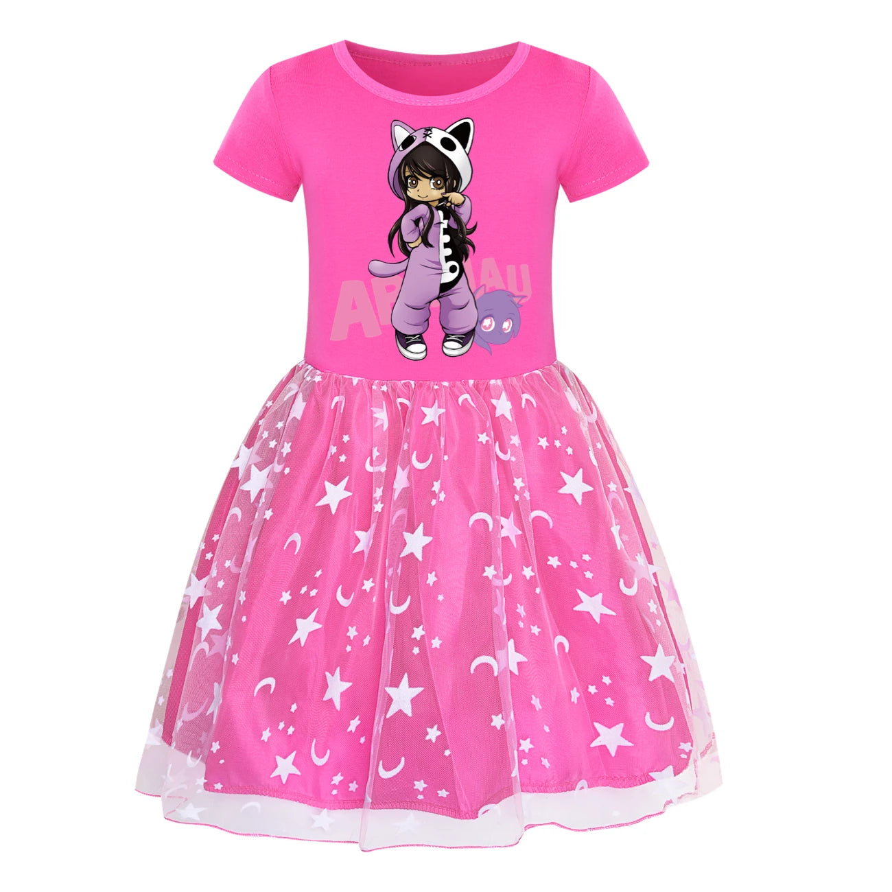 Anime Aphmau Dress Kids Cute Short Sleeve Clothes for Baby Girls Kawaii Casual Dresses&small Bag Children Summer Holiday Outfits