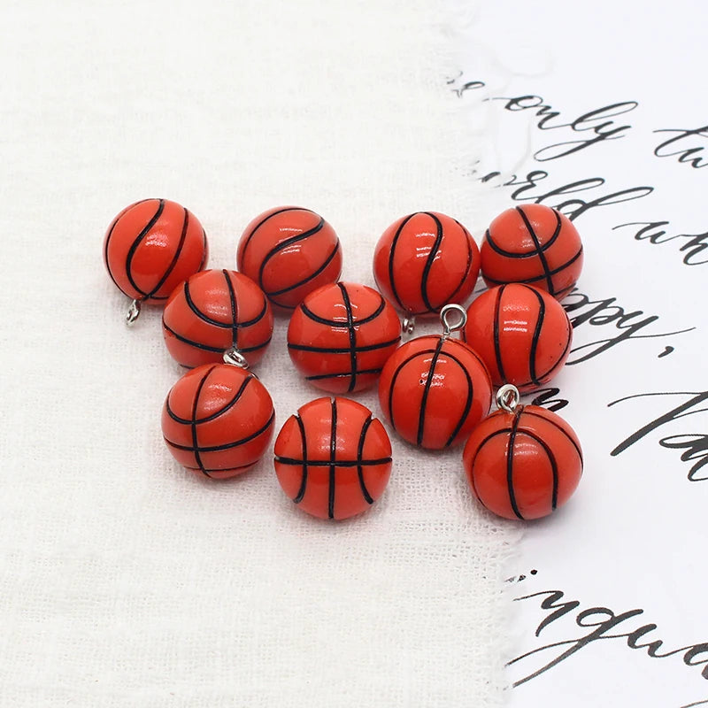 10pcs/pack 3D Mini Basketball Resin Earring Charms  Fashion Sports Pendant For Keychain Diy Jewelry Accessory Make F474