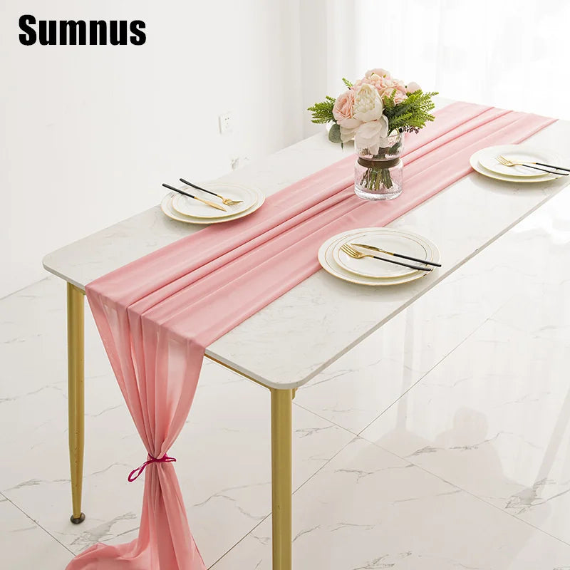 SUMNUS Pink Chiffon Wedding Tablecloth Dining Table Cover Wedding Room Decoration TableclothFor Wedding Party
