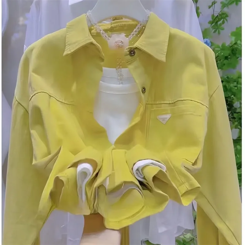 Spring and Autumn Petite Candy Colored Short Denim Jacket 2024 New Loose and Versatile Casual Jacket Top Trend Women
