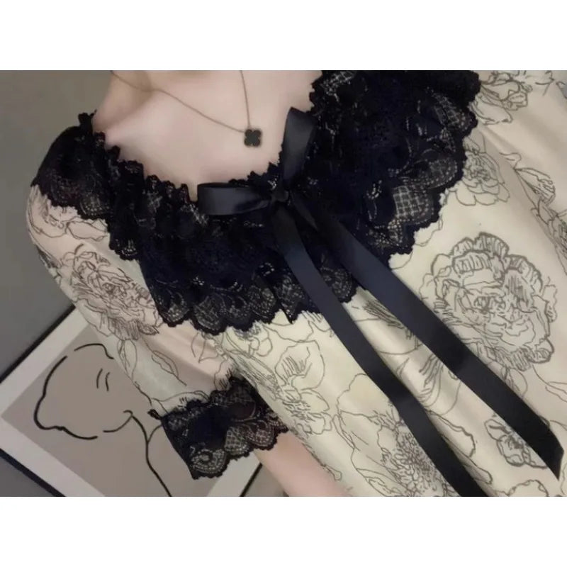Modal Short Sleeve Premium Lace Lacework Pajamas Women's Loose Thin Loungewear with Chest Pad Summer Fashion Female Nightdress