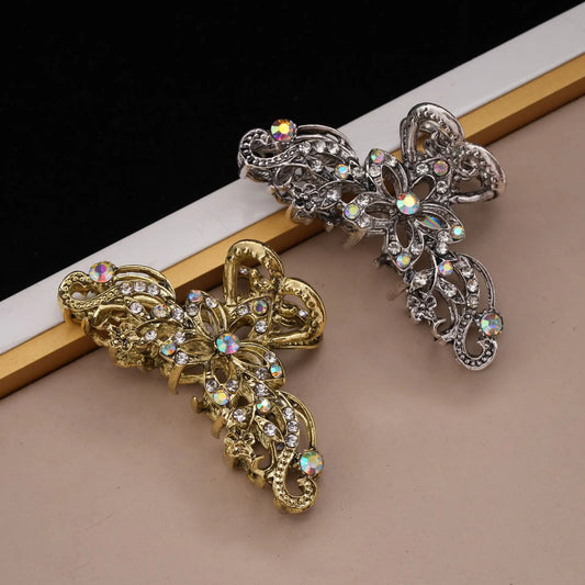 Baroque World Hair Claw The Nostalgia Style Hollow Out Design Rhinestone Hair Claw Clips Alloy Hair Accessories for Women Girls