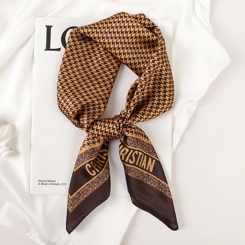 Luxury Brand 2023 Silk Square Scarf Women Cat Neck Hair Tie Band Beach Hijab Kerchief Head Headbands Bandana Female Foulard 70cm