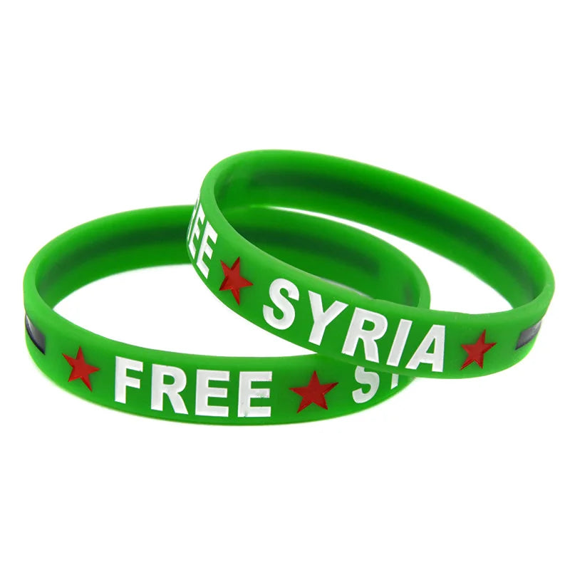 50 Pcs Free Syria Flag Silicone Wristbands Women Men Gifts Bangle Parade Patriotic Trinkets Bracelets