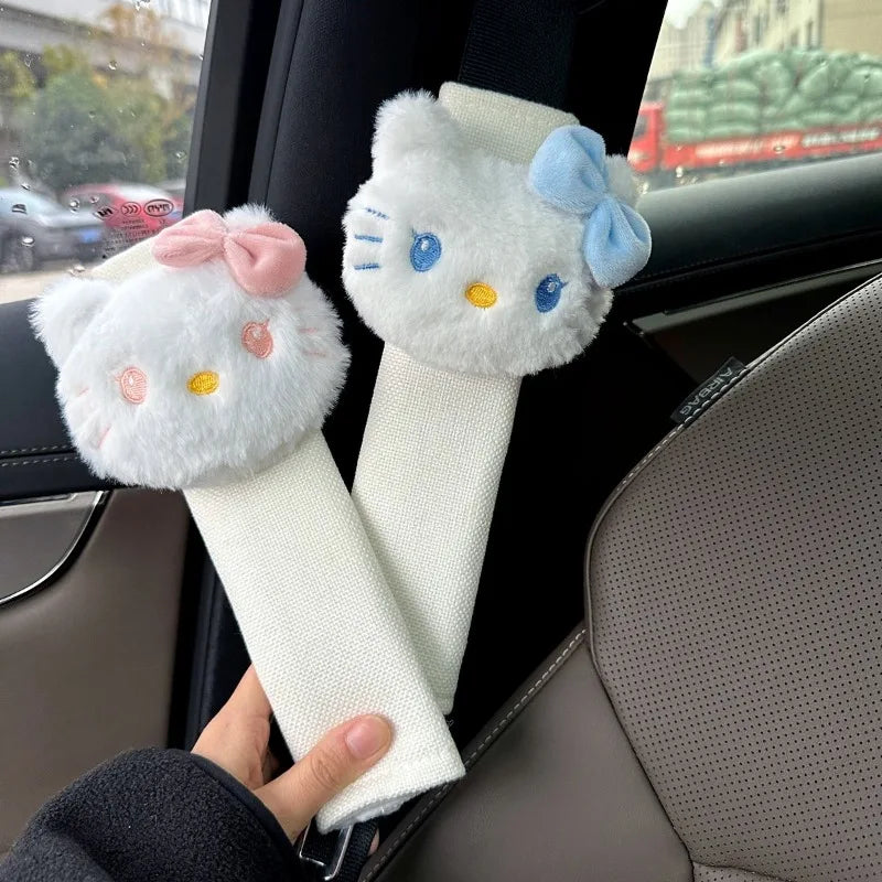 Sanrio Hello Kitty Car Safety Belt Cover Cartoon Kawaii Universal Plush for Women Kids Adults Non-slip Car Interior Accessories