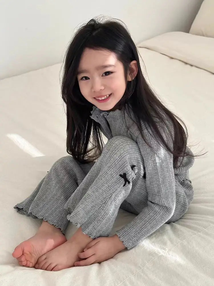 2025 Spring New Baby Girl Long Sleeve Clothes Set Toddler Ribbed Cardigan Coat + Bow Flared Pants 2pcs Suit Kids Casual Outfits