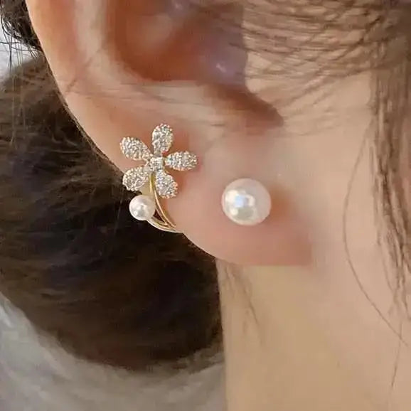 925 Silver Needle Korean Vintage Oil Painting Pearl Flower Earrings For Women Jewelry 2024 Trending New Luxury Women's Earrings