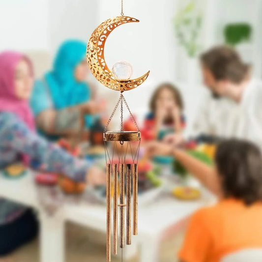 Moon Solar Wind Chimes for Outside, Ramadan Decoration Mobile LED lantern light for Muslim islamic art