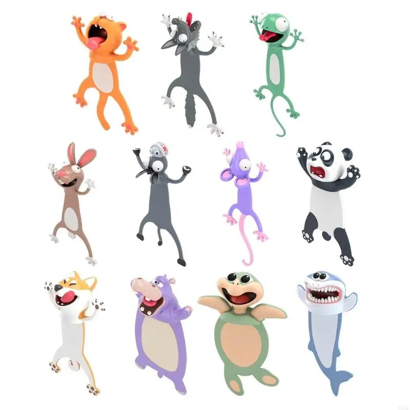 B0KF PVC 3D Stereo Cartoon Marker Animal Bookmarks Ocean Series Seal Octopus Panda And Shiba Inu Stationery for Children
