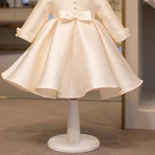 Neugeborenes Mädchen Prinzessin Bogen Knopf Kleid Langarm Säugling Kleinkind Kind Vestido Hochzeit Party Geburtstag Baby Kleidung 12M-10Y
