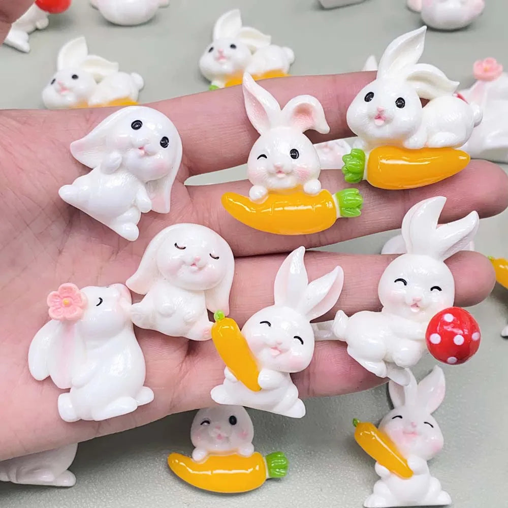 Easter Mini Carrot White Rabbit Resin Flatback Cabochon Phone Decor Jewelry Making Accessory Cartoon Rabbits Resins