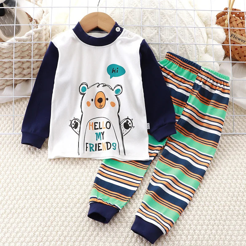 Neugeborene Kinder Jungen Mädchen Pyjama Sets Cartoon Casual Langarm Niedlich T-Shirt Tops mit Hosen Kleinkind Baby Herbst Schlafkleidung
