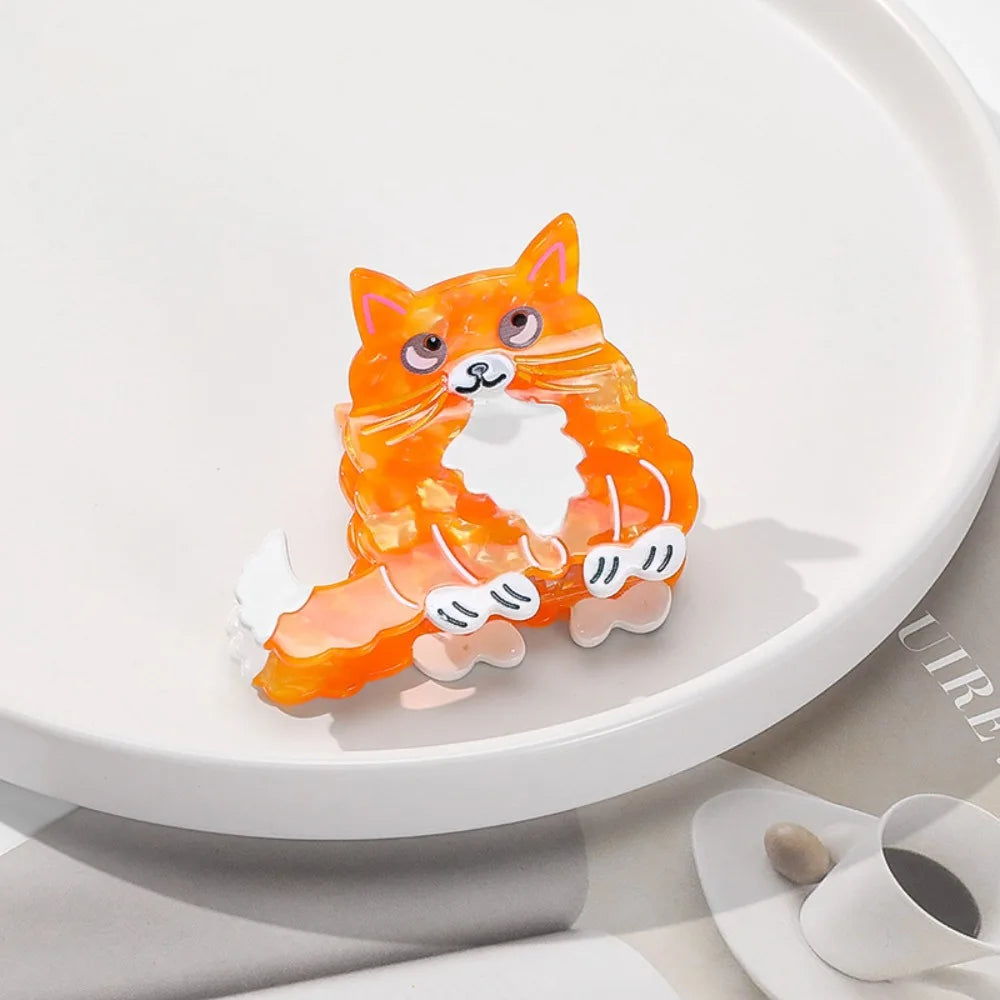 Korean Style Acetic Acid Animal Hair Claw Kitten Kawaii Retro Cat Crab Clip Headwear Creative Cartoon Shark Clip